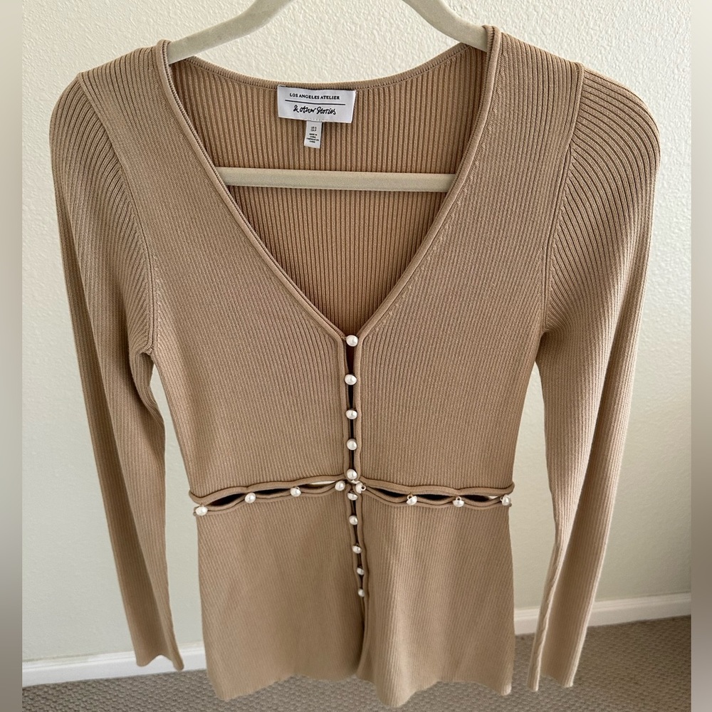 & Other Stories Cut Out Pearl Long Sleeve Top